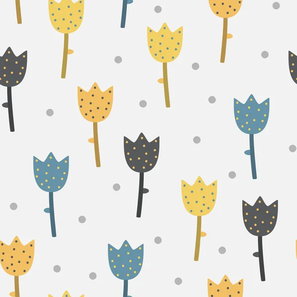 Patrón Sin Costura Floral Con Tulipanes Amarillos Azules — Vector de stock