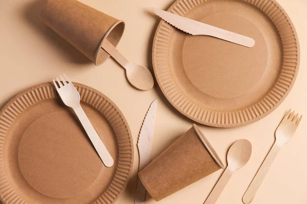 Tek kullanımlık kağıt piknik takımları. Ekoloji.