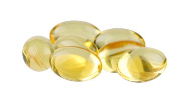 Yedi morina yağı kapsülü. Sağlıklı yaşam tarzı.