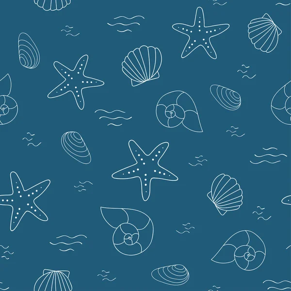 Mavi arka planda beyaz kabuklu ve yıldızlı kusursuz denizci deseni..