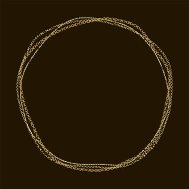 Yuvarlak çerçeve, siyah arka planda farklı altın zincirler..