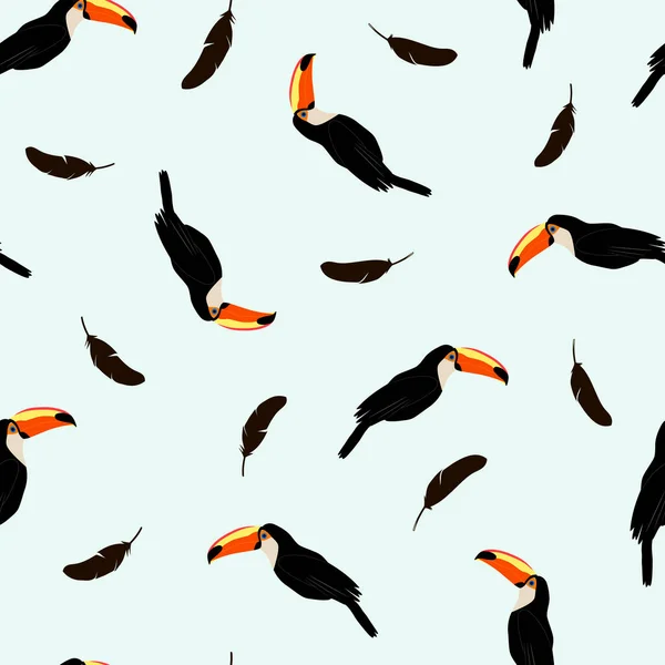 Tukanlar ve siyah tüylü tropikal kuş deseni.