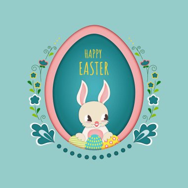 Kağıt şekilli tavşanlı Paskalya yumurtası arka planınız kutlu olsun.