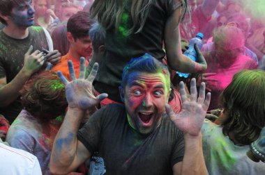A group of Ukrainians celebrate the Holi festival, Kiev, Ukraine.