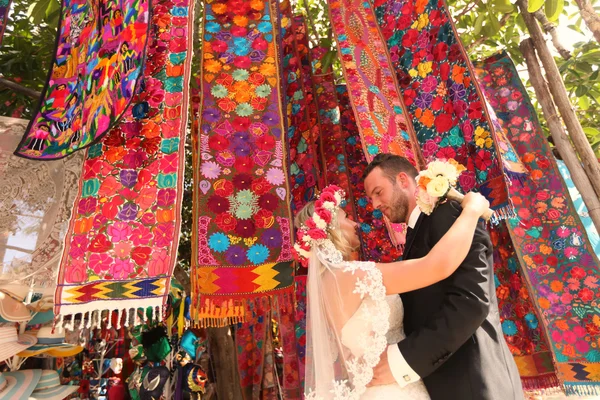 Lovely grooms holding each other — Stock Photo, Image