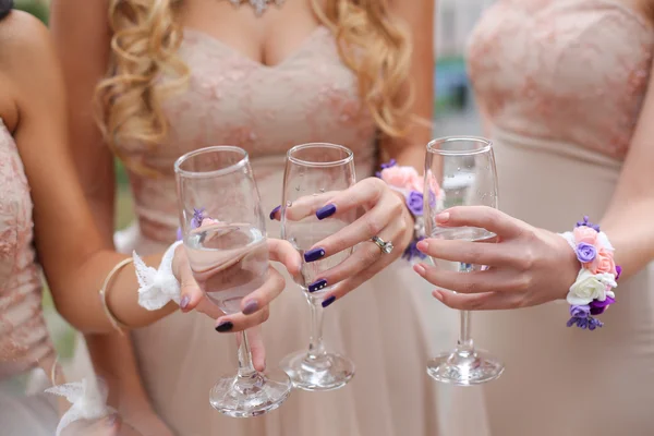 Bride and bridesmaid hands details — Stock Photo, Image