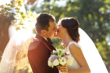 Güzel damat ve öpüşme ve dışında tutan gelin