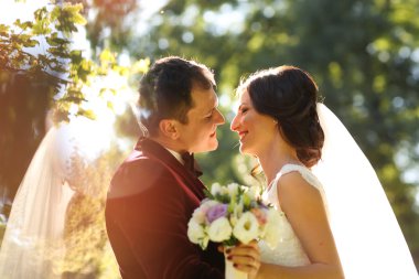 Güzel damat ve öpüşme ve dışında tutan gelin