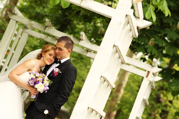 Bride and groom on their wedding day — Stock Photo, Image