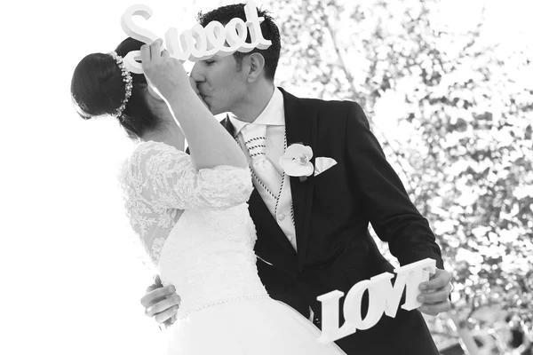 Brud og brudgom på deres bryllupsdag - Stock-foto