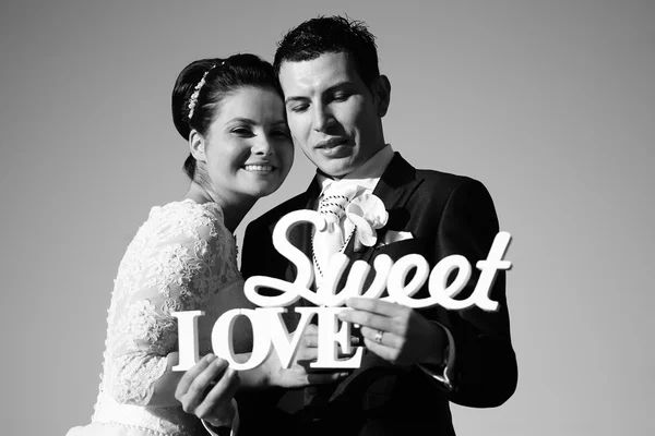 Bride and groom on their wedding day — Stock Photo, Image