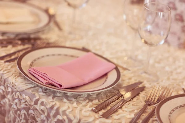 Pink napkin on a plate — Stock Photo, Image