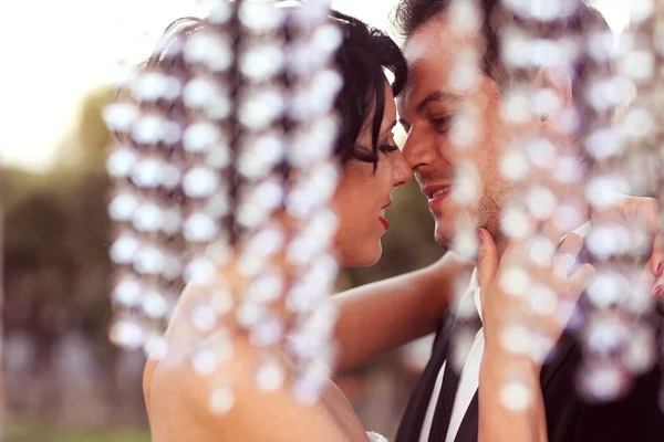 Primer plano de la novia y el novio besándose — Foto de Stock