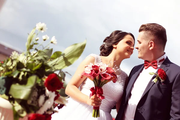 Noiva e noivo em seu dia de casamento — Fotografia de Stock