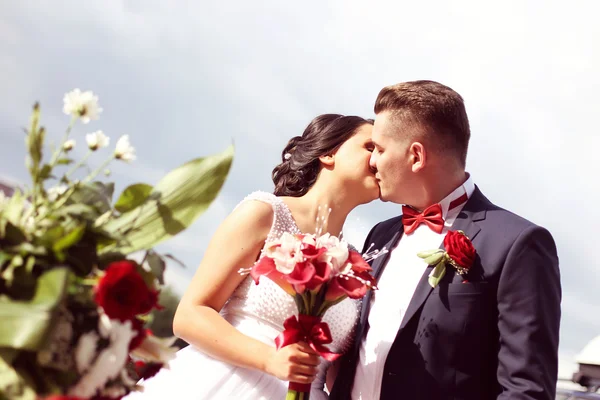 Noiva e noivo em seu dia de casamento — Fotografia de Stock