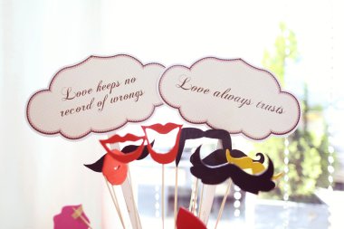 Retro wedding set on table with qoutes about love clipart