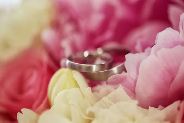 Wedding rings on flowers Stock Picture