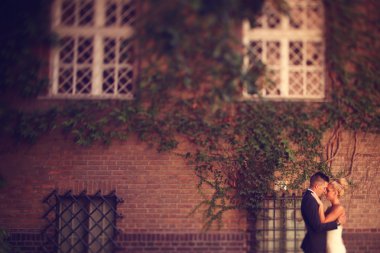 Gelin ve damat bir duvara karşı karşıya