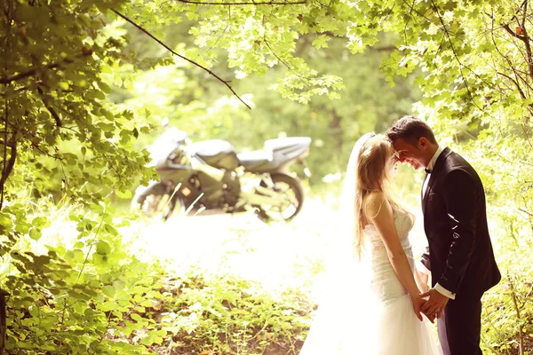 Novia y novio en el bosque — Foto de Stock