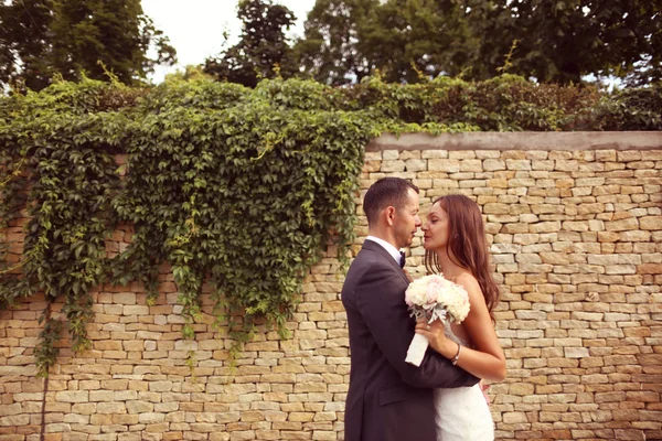 Bride and groom embracing — Stock Photo, Image