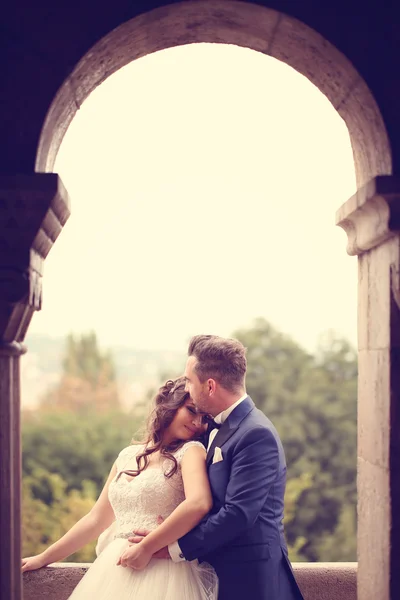 Bride and groom embracing — Stock Photo, Image