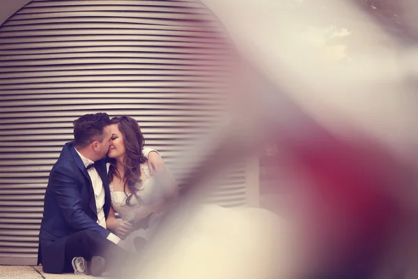 Bride and groom celebrating — Stock Photo, Image