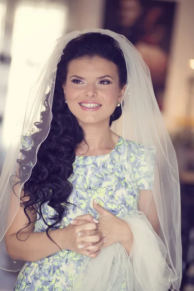 Potrait de noiva bonita com véu — Fotografia de Stock