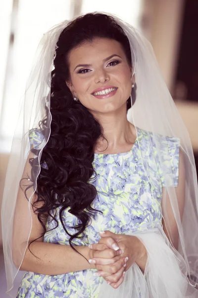 Retrato de noiva bonita com véu — Fotografia de Stock