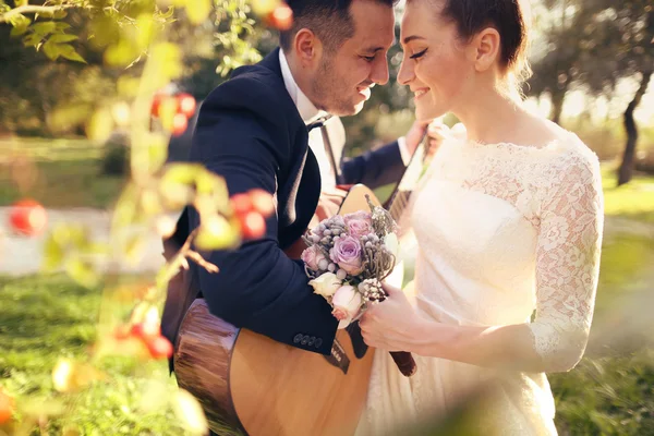 Bridal couple in nature — Stock Photo, Image