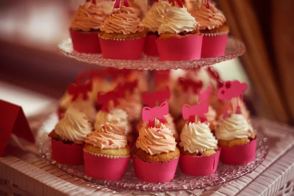 Deliciosos cupcakes en el stand — Foto de Stock