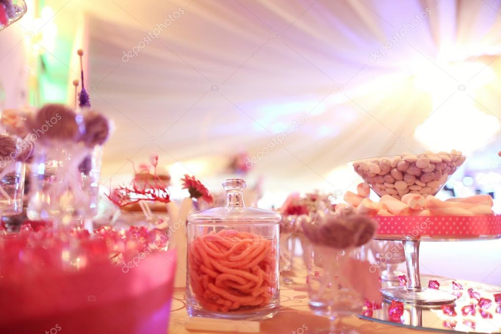 Candy buffet on table