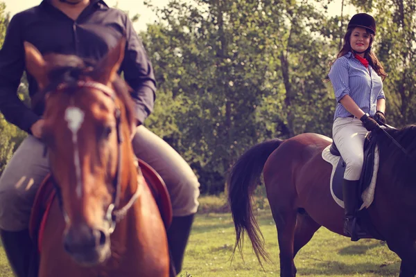 Paar rijden hun paarden — Stockfoto