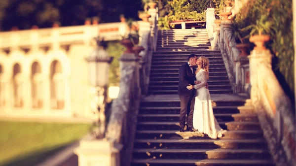 Brautpaar auf der Treppe — Stockfoto