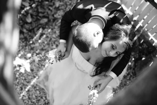 Bride and groom in a swing — Stock Photo, Image