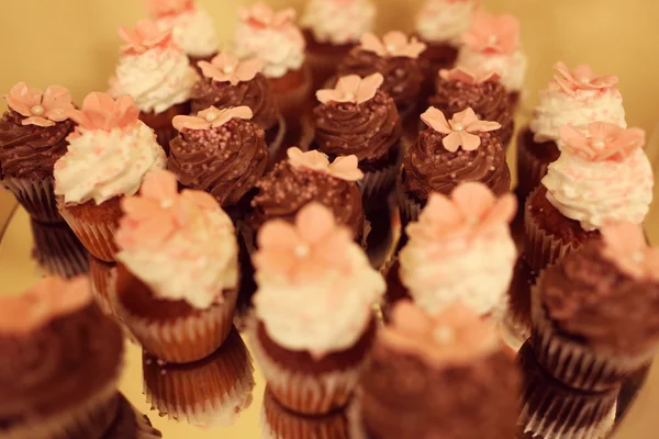위에 꽃과 컵 케이크 — 스톡 사진
