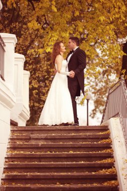 Gelin ve damat merdivenlerde