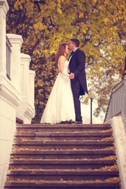 Gelin ve damat merdivenlerde