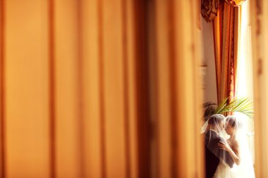 Gelin ve damat bir büyük otel odasında
