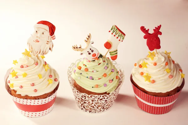 Three Christmas cupcakes — Stock Photo, Image