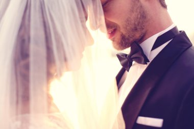 Gelin ve damat kucaklayan kapat