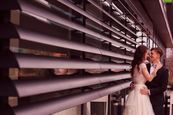 Bride and groom embracing — Stock Photo, Image