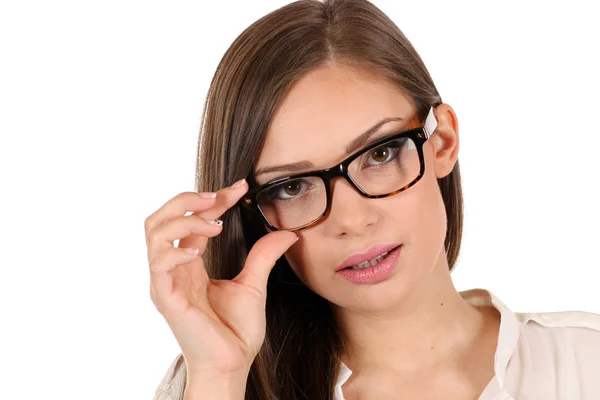 Girl office staff with glasses isolated on white background — Stock Photo, Image