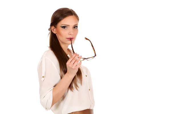 Girl office staff with glasses isolated on white background — Stock Photo, Image