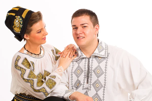 Romániai folklór ruha hagyományos pár — Stock Fotó