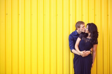 güzel genç bir çift kucaklayan