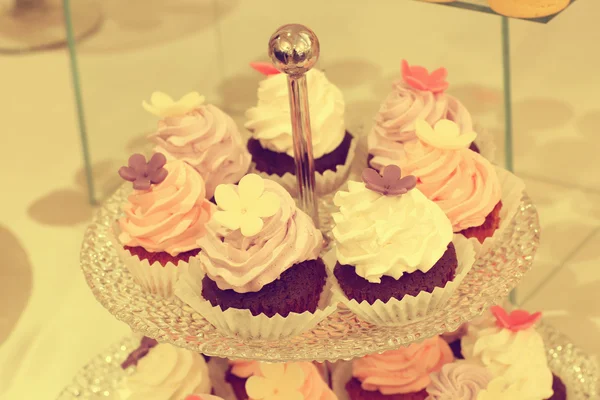 Deliciosos cupcakes em stand — Fotografia de Stock