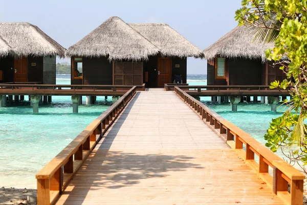 Villas aquatiques sur l'île tropicale des Caraïbes aux Maldives — Photo