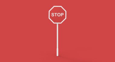 3D kırmızı dur işareti direk kırmızı zemin üzerine