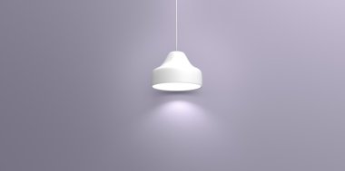 Boş niş için sergi beyaz lamba duvara asılı beyaz mor tavan