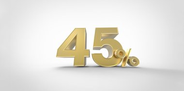 beyaz zemin üzerinde altın bir yüzde 45'i harflerin 3D render